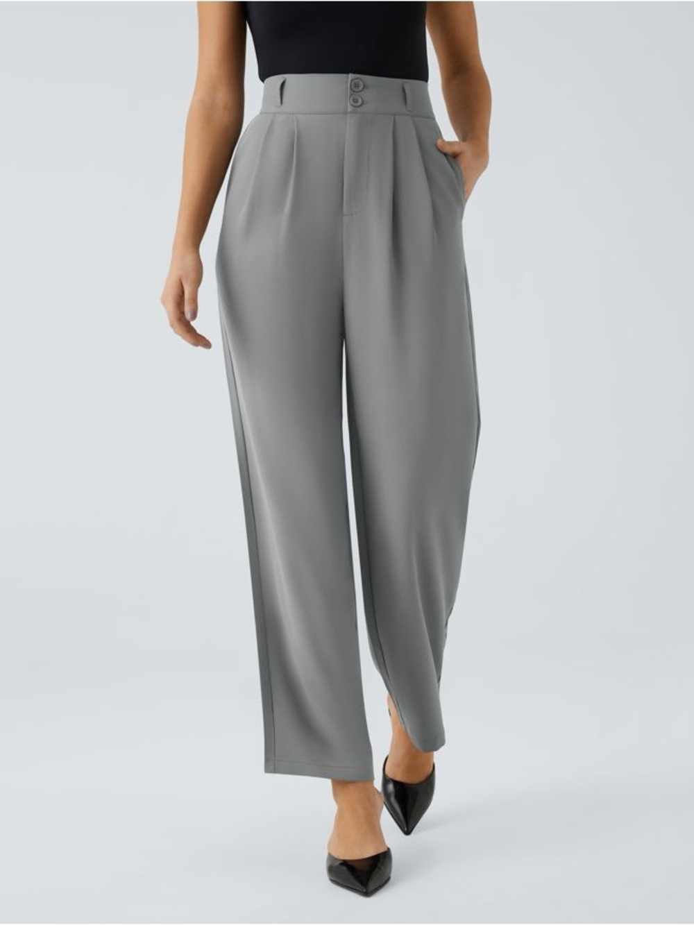 NWT HALARA Grey High Waisted Pleated Straight Leg Work Pants Size Medium